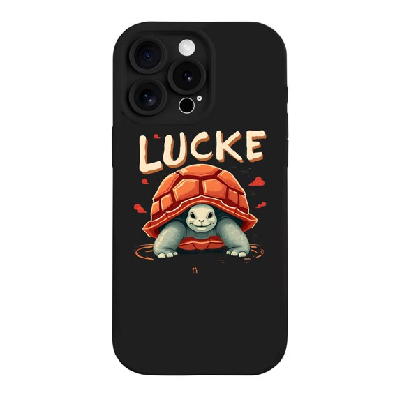 iPhone 15 Pro Case - Lightweight Yellowing Resistant with Playful Turtle Design & Bold ' LUCKE ' Text - Whimsical Orange Pattern