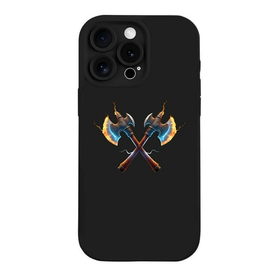 iPhone 15 Pro Case - Lightweight Yellowing Resistant with Striking Crossed Axes Design and Fiery Blue & Orange Flames on Black Background