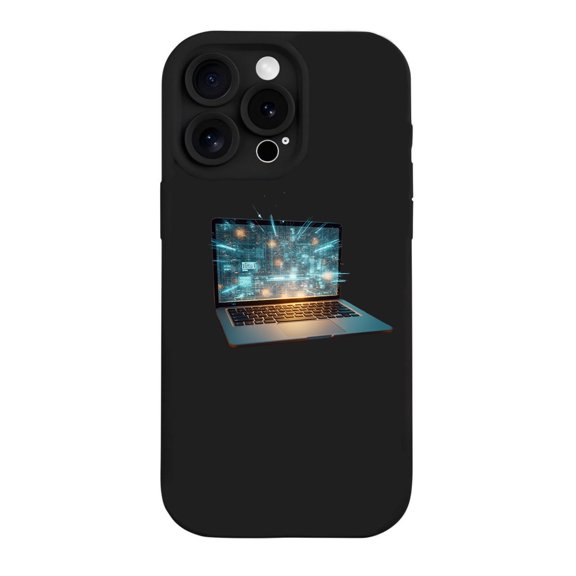 iPhone 15 Pro Case - Lightweight Yellowing Resistant with Stylish Laptop Graphic Design and Glowing Digital