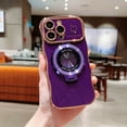 thumbnail image 1 of for iPhone 15 Pro Case with Magnetic Stand, [Compatible with MagSafe] Luxury Plating Kickstand Shockproof Soft TPU Full Camera Lens Protection Phone Case with Heart Pattern - Darkpurple, 1 of 8