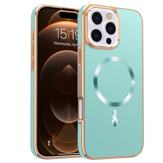 for iPhone 15 Pro Case Magnetic Ultra Slim Plating Design, TPU + PC Hybrid Shockproof Anti-Scratch Back Cover, Lightweight Drop Protective Phone Case Cover for iPhone 15 Pro, Green