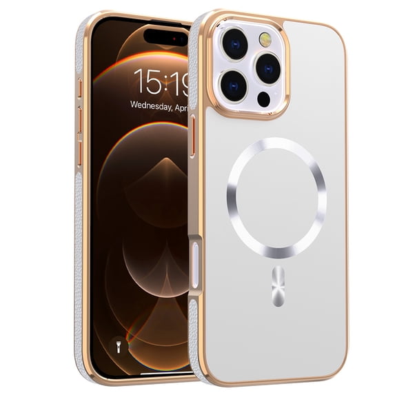 for iPhone 15 Pro Case Magnetic Ultra Slim Plating Design, TPU + PC Hybrid Shockproof Anti-Scratch Back Cover, Lightweight Drop Protective Phone Case Cover for iPhone 15 Pro, White