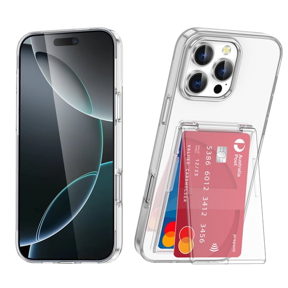 for iPhone 15 Pro Case with New Wallet Card Holder, Heavy Duty Rugged Protective Shockproof Hidden Card Slot Slim Wallet Case with Flip Stand for iPhone 15 Pro, Clear