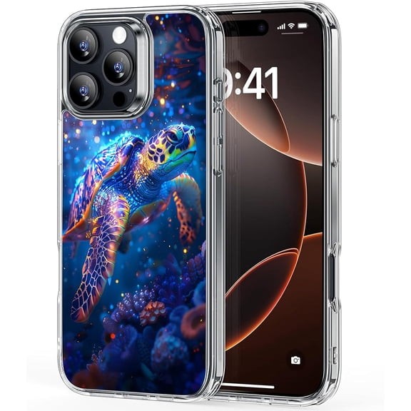 for iPhone 15 Pro Case Phone Case Clear 2023 6.1",Military Grade Scratch Hard PC and Soft TPU Dual Layer Shockproof Protection Cover | Colorful Sea Turtle