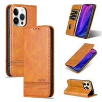 For iPhone 15 Pro Case Premium PU Leather Simple Wallet Case TPU Bumper Card Slots Kickstand Magnetic Closure Shockproof Flip Cover,light brown,For iPhone 15 Pro