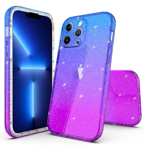 iPhone 15 Pro Case, Rosebono Hybrid Glitter Sparkle Transparent Colorful Gradient Cover Case For iPhone 15 Pro (Blue/Purple)