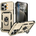 thumbnail image 1 of for iPhone 15 Pro Case with Screen Protector - Slide Camera Cover Protective Phone Case with Ring Stand, Heavy Duty Shockproof Rugged Bumper for iPhone 15 Pro Accessories Gold, 1 of 15
