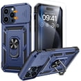 thumbnail image 1 of for iPhone 15 Pro Case with Screen Protector - Slide Camera Cover Protective Phone Case with Ring Stand, Heavy Duty Shockproof Rugged Bumper for iPhone 15 Pro Accessories Blue, 1 of 15