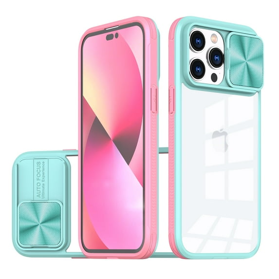 for iPhone 15 Pro Case, Shockproof Rugged iPhone 15 Pro Phone Case, with Sliding Camera Cover, Drop Protection Crystal Clear Back Case Clear for iPhone 15 Pro 6.1 inch, Skyblue