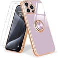 thumbnail image 1 of for iPhone 15 Pro Case with Stand 360° Rotatable Ring Holder Magnetic [with 2 Screen Protector] Kickstand Gold Plating for Women Men Shockproof Protective Phone Case for iPhone 15 Pro, Purple, 1 of 14