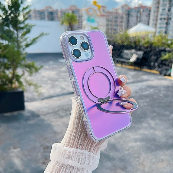 for iPhone 15 Pro Case, TPU + PC Material Protective Cover, Compatible with MagSafe, Ring kickstand Luxury Drop Protective Lightweight Ultra Slim Anti-Scratch Candy Color Phone Case, Purple