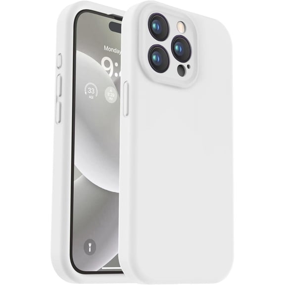 iPhone 15 Pro Case, Upgrade Defender Liquid Silicone, [Full Covered Camera] [Soft Microfiber Lining] Shockproof Phone Case for iPhone 15 Pro 6.1 inch - White