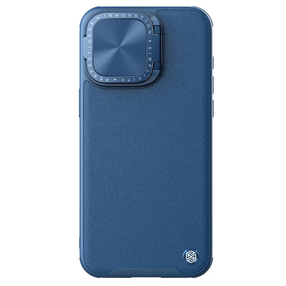 for iPhone 15 Pro Case, Vegan PU Leather Case Compatible with MagSafe Built-in Kickstand Upgraded Metal Camera Cover Shockproof Protective TPU Frame Phone Case for iPhone 15 Pro, Blue