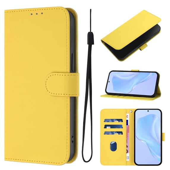 for iPhone 15 Pro Case Wallet with Card Holder,PU Leather Anti-fall Thin Fit Phone case for Women Men,Kickstand,flip Shockproof Cover with Credit Card Slots and Wrist Strap,Lemon
