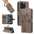 thumbnail image 1 of iPhone 15 Pro Case Wallet with Cards Holder,Allytech Stylish Butterfly Embossed Shockproof Protective Flip Stand Cover for Girls Women Hand Wrist Wallet Case for Apple iPhone 15 Pro - Gray, 1 of 11