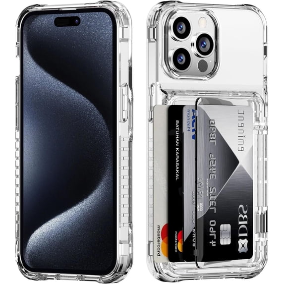 for iPhone 15 Pro Case Wallet Clear Protective Phone Case with Credit Card Holder Heavy Duty Protection Shockproof Anti-Scratch Anti-Yellow Cover for iPhone 15 Pro 6.1 inch Transparent
