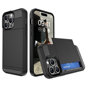 for iPhone 15 Pro Case Wallet Credit Card Holder ID Slot Sliding Door Hidden Pocket Men Anti-Scratch Dual Layer Hybrid Bumper Armor Protective Shell Back Cover For iPhone 15 Pro, Black