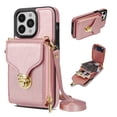 thumbnail image 1 of for iPhone 15 Pro Case Wallet with Shoulder Strap for Women - Crossbody Lanyard,Zipper Pocket,Credit Card Holder,Shockproof - Metal Buckle Closure Premium PU Leather Case for iPhone 15 Pro, Rosegold, 1 of 8