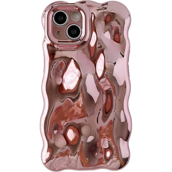 for iPhone 15 Pro Case, Water Ripple Wave Meteorite Bubble Pattern Chrome Plating Electroplated Candy Color Soft Compatible with iPhone Case (Eletro Rose Gold,iPhone 15 Pro)