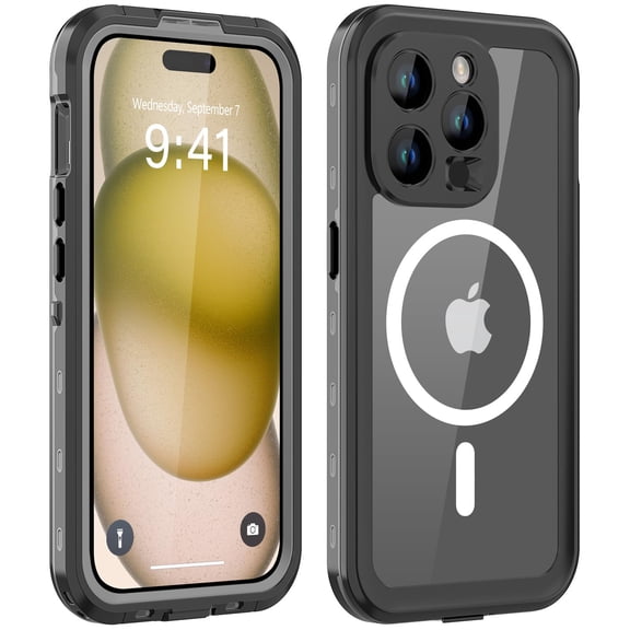 For iPhone 15 Pro Case Waterproof, [Shockproof] [Dustproof] [IP68 Waterproof] Full-Body Hard Case Built-in [Lens Screen Protection] for Diving Case (Black, for iPhone 15 Pro 6.1in)