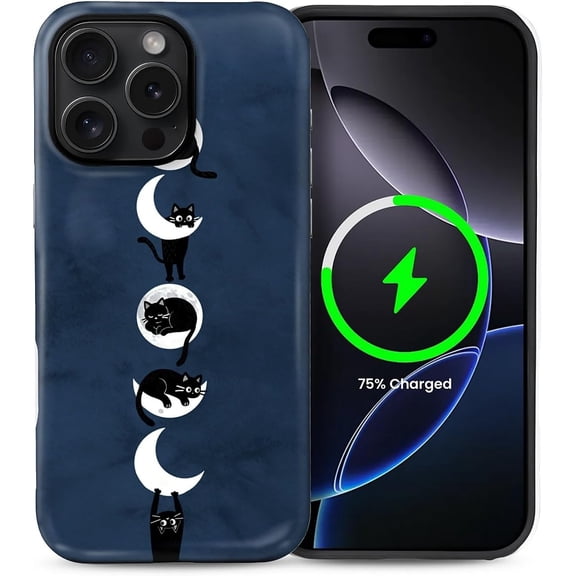 for iPhone 15 Pro Case for Women Girl Men Boy, Compatible with MagSafe, Shockproof Soft Silicone & Hard PC Shell Protective Case for iPhone 15 Pro - Cosmic Black Cat Moon