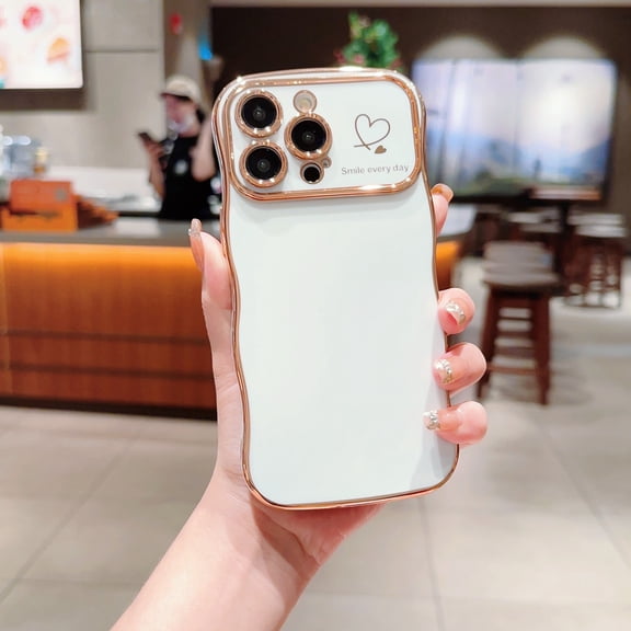 For iPhone 15 Pro Case,for Women Girls Soft Cute Wave Frame Curly Shape Love Heart Luxury Plating Phone Case,Luxury Slim Plating EdgeCase,Anti-slip Grip,Full camera lens protection,White