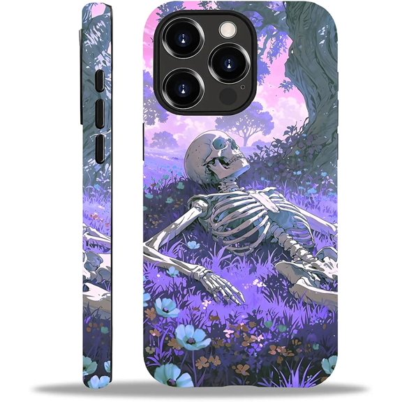 for iPhone 15 Pro Cases, Featuring A Mixed Double-Layer Protective Matte Shell Design with Glossy Patterns, Durability, and Stylish Beauty, Flowers and Humanoid Skeletons.