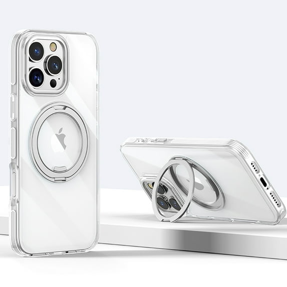 for iPhone 15 Pro Clear Case with Rotatable Ring Stand Compatible with Mag-Safe Crystal Clear Shockproof Protective Phone Cover Non-Yellowing Transparent Case for iPhone 15 Pro, White