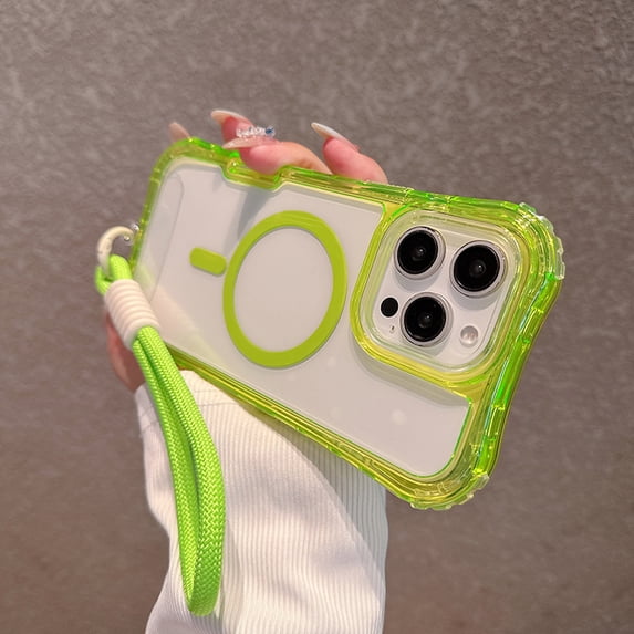 for iPhone 15 Pro Clear Magnetic Case with Anti-Drop Wrist Strap, Military Grade Drop Protection Anti-Yellowing Cell Phone Cover - Rugged Durable Shockproof Protective Bumper Case, Green
