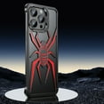 thumbnail image 1 of For iPhone 15 Pro Cover Breathable Heat Dissipation Hard PC Protective Shockproof Back Case Cool Spider Pattern Metal Bracket[Hidden Kickstand] Slim Phone Case for iPhone 15 Pro, Black+Red, 1 of 10