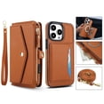thumbnail image 1 of For iPhone 15 Pro Crossbody Wallet Phone Case,Magnetic Detachable Flip,With Wrist Strap&Shoulder Strap,Zipper Pocket,Card Holder,Compatible with Mag-Safe,PU Leather Shockproof Case,Brown, 1 of 9