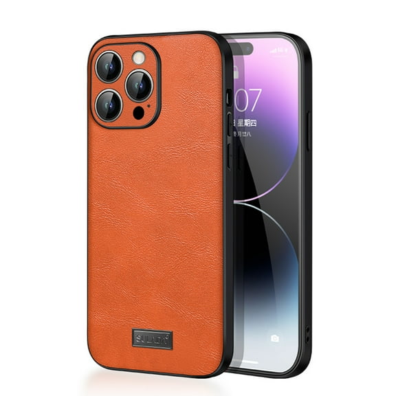 for iPhone 15 Pro Leather Case Wireless Charging, Slim Luxury Classic PU Non-Slip Grip Rugged Bumper Shockproof Full Body Protective Cover Men Women Phone Cases for iPhone 15 Pro, Orange