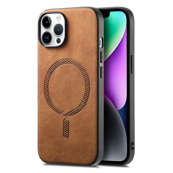 for iPhone 15 Pro Magnetic Case, Luxury PU Leather Skin-Feel Back Protective Phone Cover Compatible with Mag-Safe Support Car Mount Holder for iPhone 15 Pro, Brown