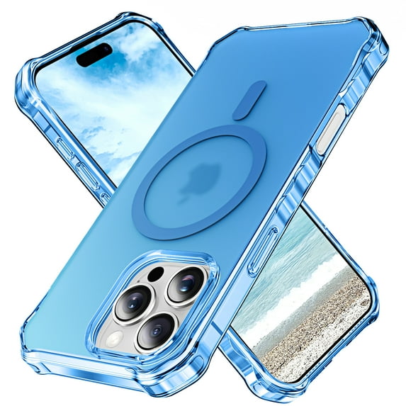 for iPhone 15 Pro Magnetic Case, Support Mag-Safe Charging, Anti-Fingerprint Slim Shockproof Rugged Wave Edge Frame Design Phone Case Cover for iPhone 15 Pro, Blue