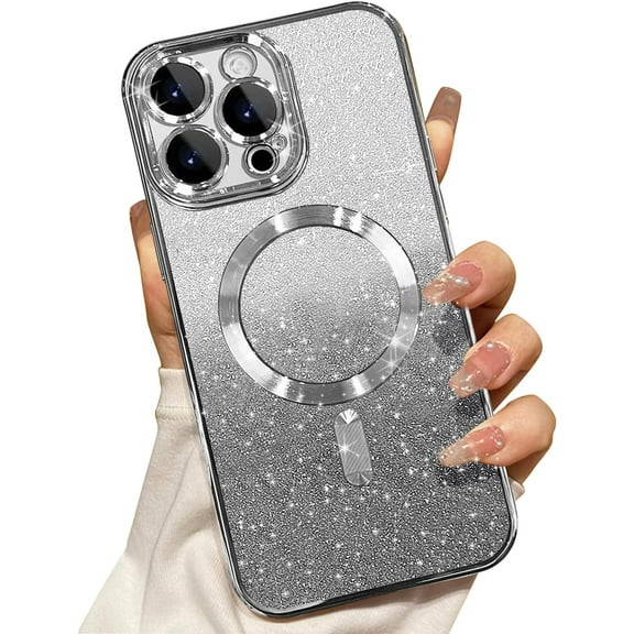for iPhone 15 Pro Magnetic Glitter Case Compatible with MagSafe,Camera Lens Protector Full Protection Elegant Anti-Scratch Dust-Proof Net Case Cover for iPhone 15 Pro Black