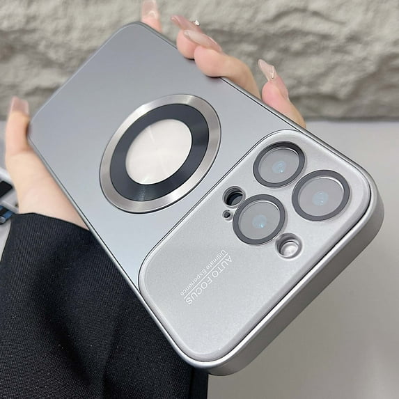 For iPhone 15 Pro Magnetic Phone Case,Built-in Camera Lens Protector,Logo View Designing,Compatible with MagSafe,Shockproof Military Grade Drop Protection Ultra Slim Phone Case Cover,Gray