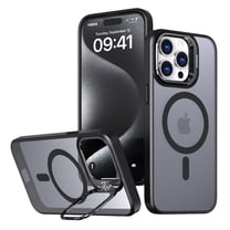 for iPhone 15 Pro Matte Ultra Slim Protective Case with Camera Cover Kickstand, Translucent MagSafe Compatible Translucent Wireless Charging Phone Case for iPhone 15 Pro, Black