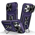 thumbnail image 1 of for iPhone 15 Pro Max Armor Case Stand, [Built in Kickstand & Slide Camera Cover] Military Grade Drop Protection Shockproof Hard PC Heavy Duty Bumper Phone Case For iPhone 15 Pro Max, Purple, 1 of 10