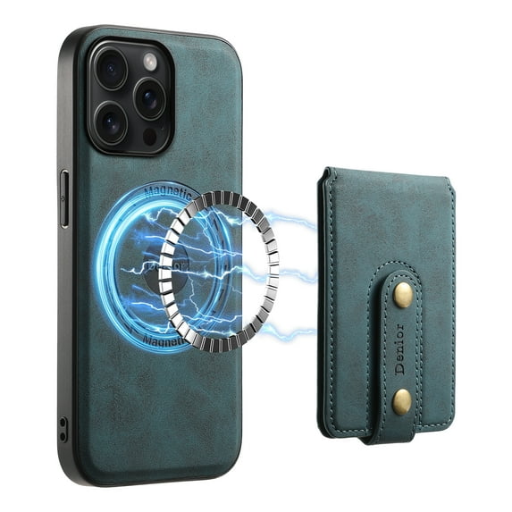 for iPhone 15 Pro Max Back Case, PU Leather Detachable Card Slot Magnetic Closure Shockproof Kickstand Slim Fit Support Magnetic Car Mount Phone Cover for iPhone 15 Pro Max, Blue