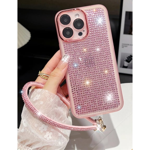 for iPhone 15 Pro Max Bling Case with Diamond Wrist Strap Lanyard for Women Girl,Cute Glitter Rhinestone Diamond Phone Case with Camera Protection Case Cover for iPhone 15 Pro Max 6.7" 2023