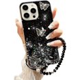 for iPhone 15 Pro Max Bling Case with Lanyard,Cute 3D Butterfly Glitter
