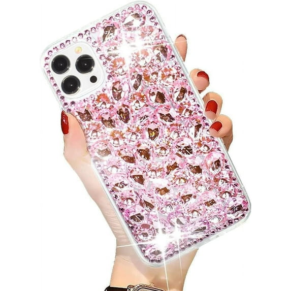 iPhone 15 Pro Max Bling Glitter Case,Luxury Shiny Diamond Crystal Rhinestone Sparkly Jewelled Gemstone 3D Handmade Clear Cover Case for Women Girls with iPhone iPhone 15 Pro Max 6.7''