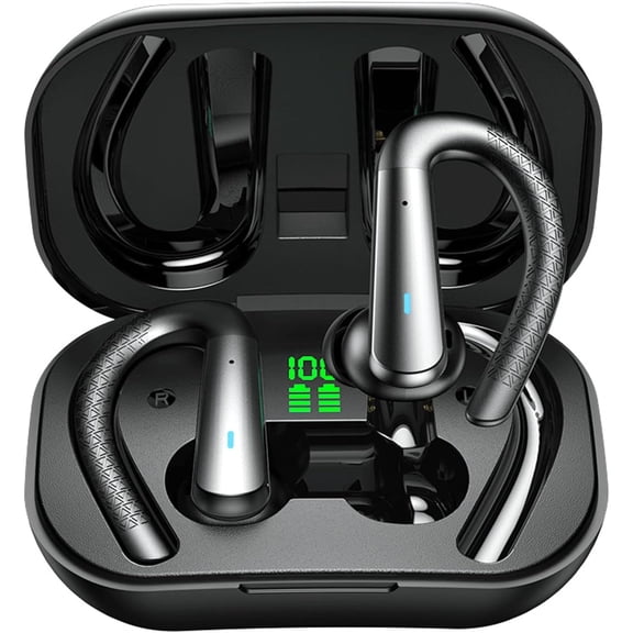 for iPhone 15 Pro Max Bluetooth Headphones with Earhooks Waterproof IPX7 Over the Ear Wireless Sports Workout Earbuds with LED Display for Gym Running Exercise Fitness with Mic