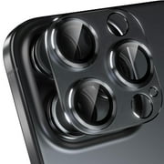 لجهاز iPhone 15 Pro Max Camera Lens Protector ، غطاء كاميرا معدني مقاوم للخدش مع 9H زجاج مقسى حوامل شاشة [ مناسب للحالة ] لجهاز iPhone 15 Pro Max - Black