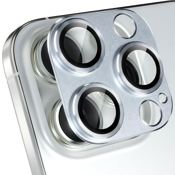 for iPhone 15 Pro Max Camera Lens Protector, Scratch Resistant Metal Camera Cover with 9H Tempered Glass Lens Screen Protector Rings Accessories [Case Friendly] for iPhone 15 Pro Max - Silver