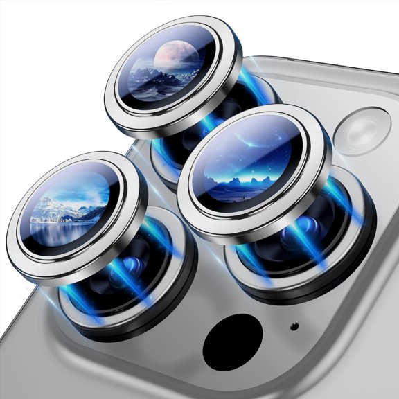 iPhone 15 Pro Max Camera Lens Protector,Shatterproof Tempered Glass Camera Screen Protector Metal Ring Cover Film Accessories - Titanium gray