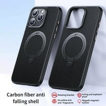 for iPhone 15 Pro Max Carbon Fiber Case, Luxury Slim Thin Magnetic Double Ring Stand Anti-Fall Soft Frame with Magsafe Lightweight Shock-Absorbent Back Case for iPhone 15 Pro Max, Black