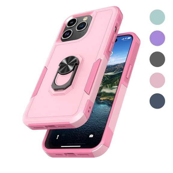 iPhone 15 Pro Max Case, 2 in 1 Phone Case for iPhone 15 Pro Max 6.7", Takfox Rubber & Rugged Shockproof Protection Heavy Duty with Ring Stand Kickstand Cover,Rose Gold