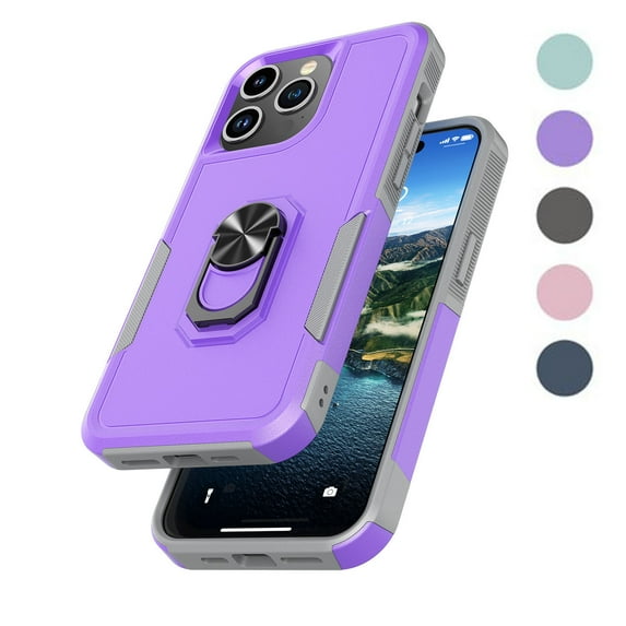 iPhone 15 Pro Max Case, 2 in 1 Phone Case for iPhone 15 Pro Max 6.7", Takfox Rubber & Rugged Shockproof Protection Heavy Duty with Ring Stand Kickstand Cover,Purple