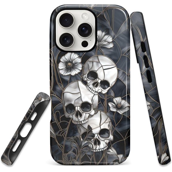 for iPhone 15 Pro Max Case, 2-Layer Protection TPU Silicone and Pc Hard Shell, Gothic Skeleton Wildflowers Pattern Design，Anti-Drop, Aesthetic Protection of Phone Cases